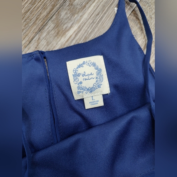 Blue Rain Dress Women Large Midi Knee Length Sleeveless Lined Navy Blue Flowy - Picture 5 of 6